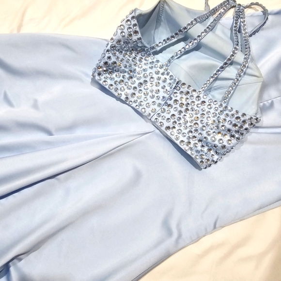 Sherri Hill Crystal Halter Gown Set ✦ Light Blue 2‑Piece Prom Dress w/ Train ✦ 4 - Picture 16 of 17